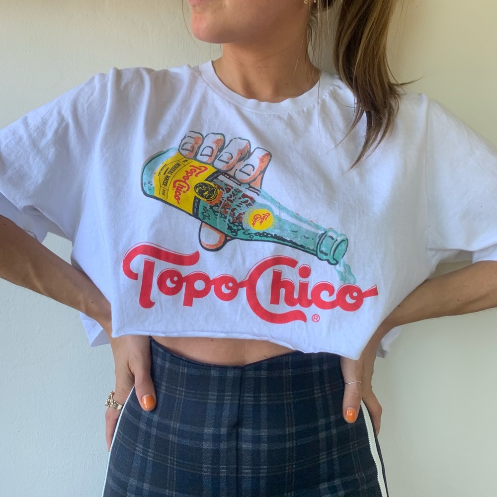 Crop Topo Chico white tee. One size fits most.